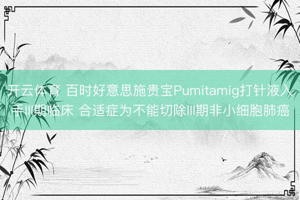 开云体育 百时好意思施贵宝Pumitamig打针液入手III期临床 合适症为不能切除III期非小细胞肺癌
