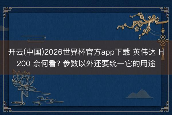 开云(中国)2026世界杯官方app下载 英伟达 H200 奈何看? 参数以外还要统一它的用途